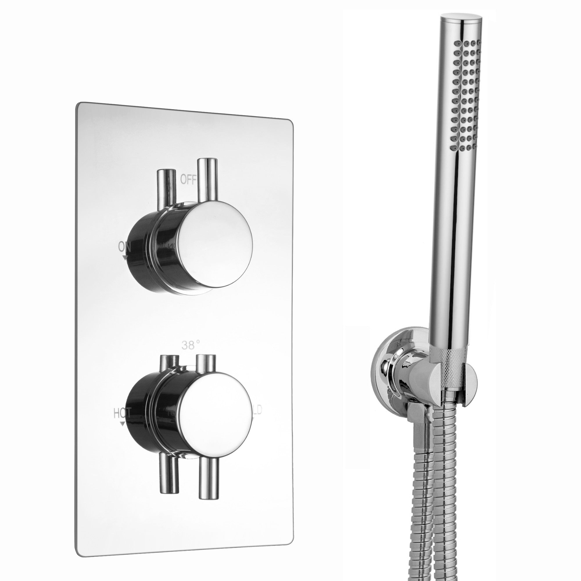 Naples Contemporary Round Concealed Thermostatic Shower Set With Handshower Kit - Chrome (1 Outlet)